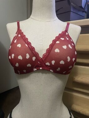 Avidlove Red Heart-Print Lace Trim Bralette - Women Intimates Size 2XL